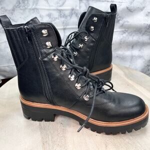 Nine West Womens Size 9.5 Combat Boots Ivona Black Faux Leather Combat Boots New